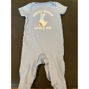 baby unisex romper/body suit size 6-9 months, easter bunny cute holiday blue